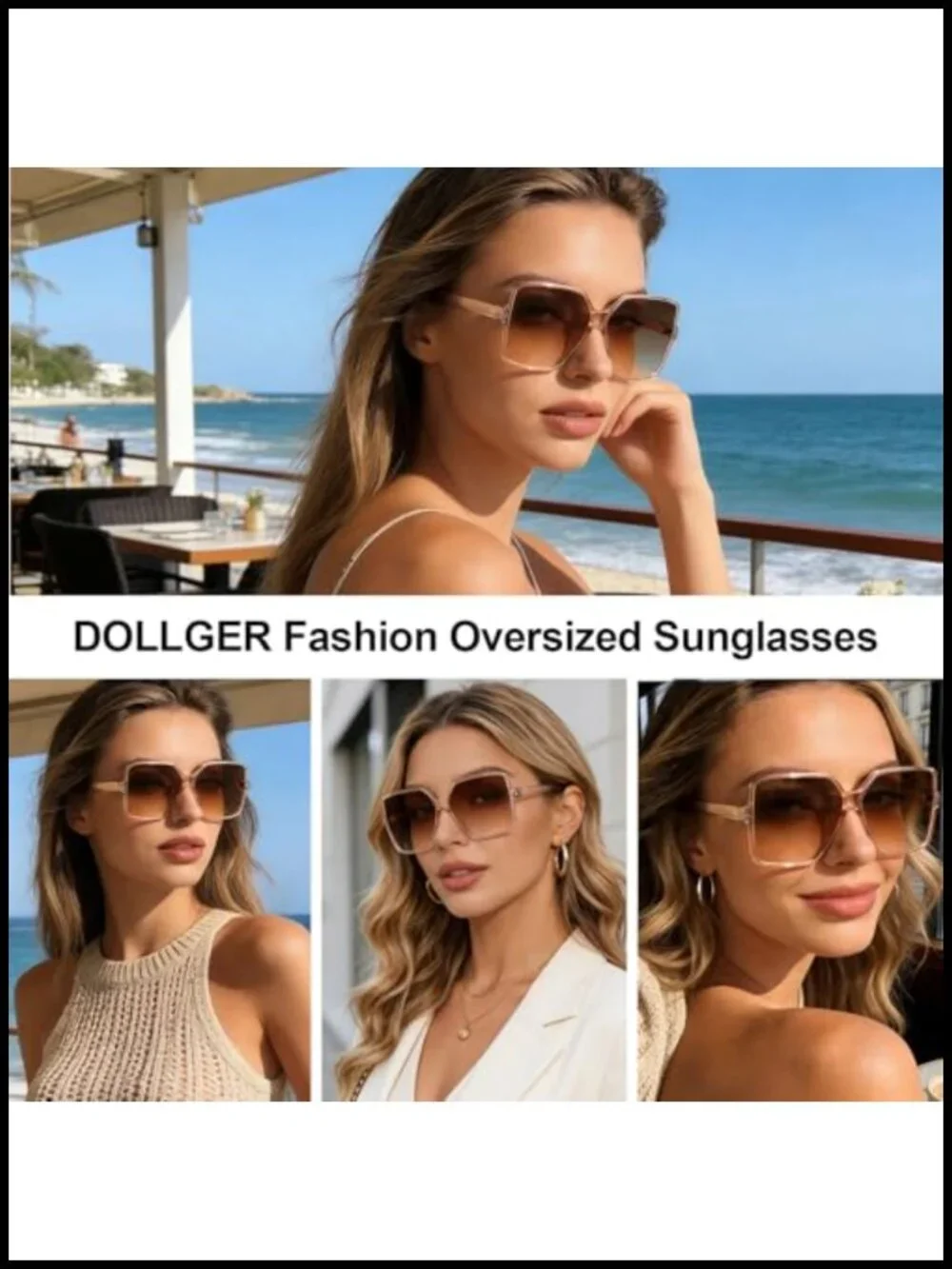 Oversized Square Sunglasses UV400 Protection Polycarbonate Frame Unisex